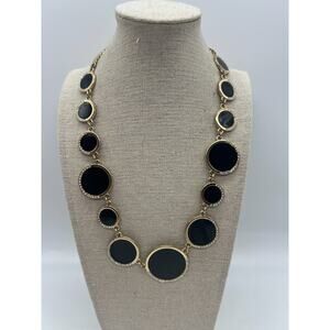Charming Charlie Gold Black Enamel Rhinestone Discs Circles Formal Necklace